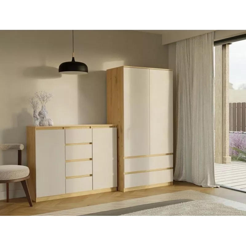 Kommode mit 2 Türen und 4 Schubladen, Artisan-Eiche/Kaschmirfarbe