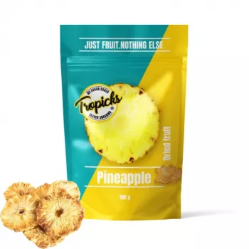 Getrocknete Ananas Tropicks 100 g – geschnittene dehydrierte Frucht, natürlicher Snack