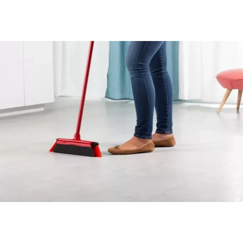 Bodenbesen VILEDA 143703 mit Stiel, Technopolymer, weiche/harte Borsten, Innenbereich, 130 cm, rot