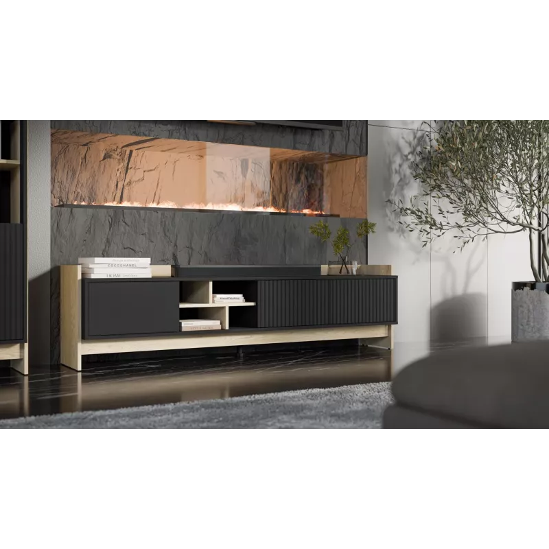 Cama RTV PORTO 3D Schrank 190x38x50 Eiche/schwarz