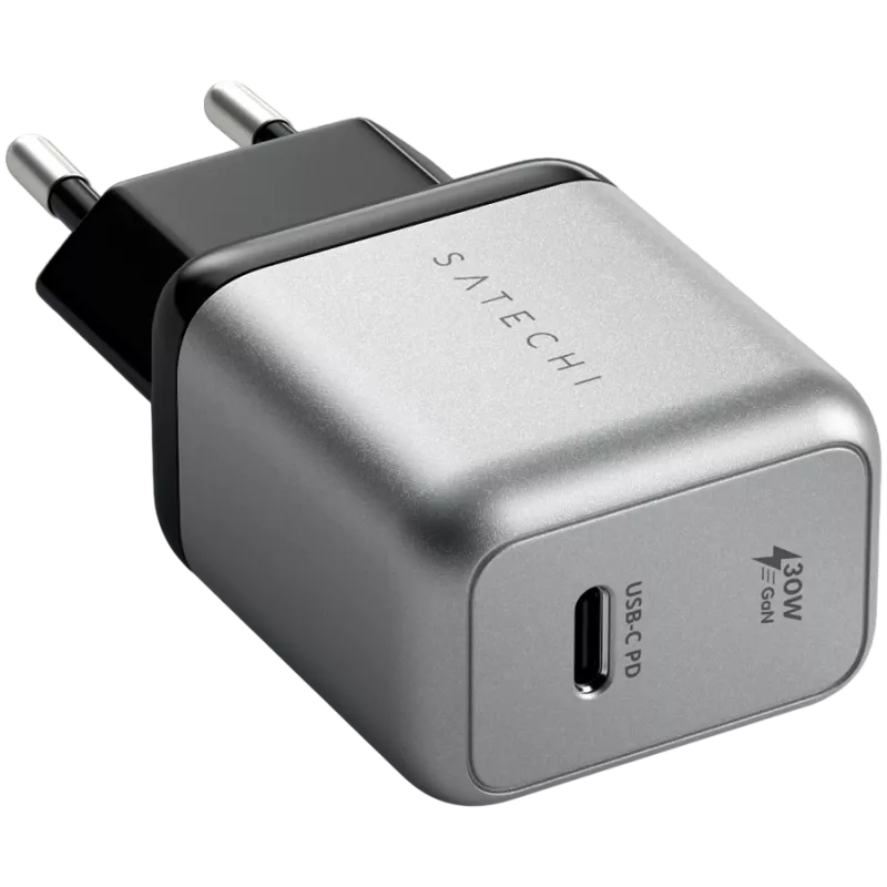 Ladegerät für Mobilgeräte Satechi ST-UC30WCM-EU — Universelles AC-Ladegerät für den Innenbereich mit 1× USB-C, Schwarz/Silber