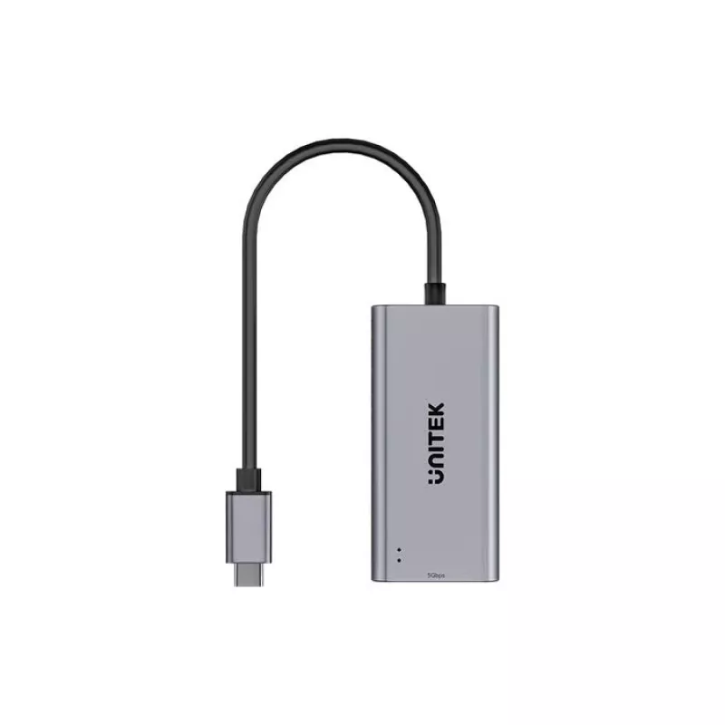 USB-C-auf-RJ45-Adapter Unitek U1343AGY01 — 5 Gbit/s Ethernet, USB-C (Stecker) auf RJ45 (Buchse), grau, 0,15 m Kabel
