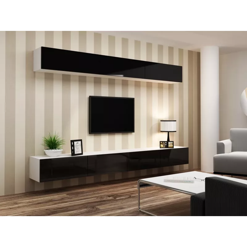Cama Wohnzimmer-Schrankset VIGO 13 weiß/schwarz glänzend