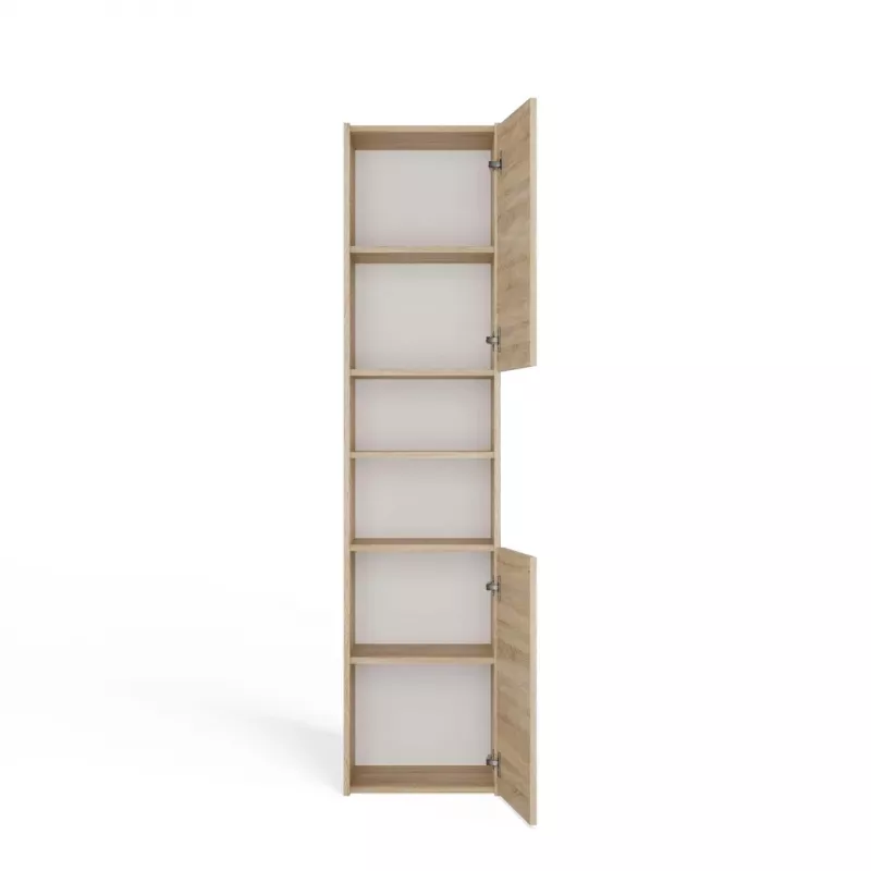 Badezimmer-Standschrank Top e shop S40 SONOMA — Eichenfarbener Rahmen, freistehend, 6 Regalböden, 400×300×1700 mm