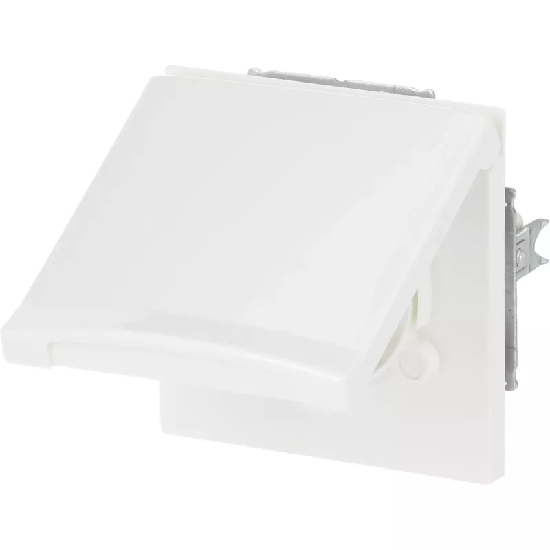 Wandmontierter Schuko-Steckdoseneinsatz mit Klappdeckel, busch jaeger 20EUGK-34-101, Unterputz, allwettertauglich, alpinweiß