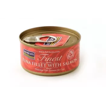 Nassfutter für Katzen FISH4DOGS Thunfischfilet mit Lachs 70 g Beutel, ausgewachsen, Fischgeschmack, 85% Feuchtigkeit