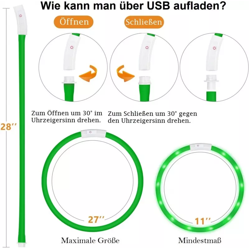 LED-Halsband Anicoll Grün für Hunde und Katzen Modell wiederaufladbare Beleuchtung