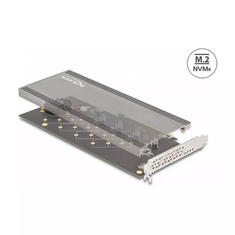DeLOCK PCI Express 4.0 x16 Karte auf 4 x interne NVMe M.2 Key M mit Kühlkörper und Lüfter