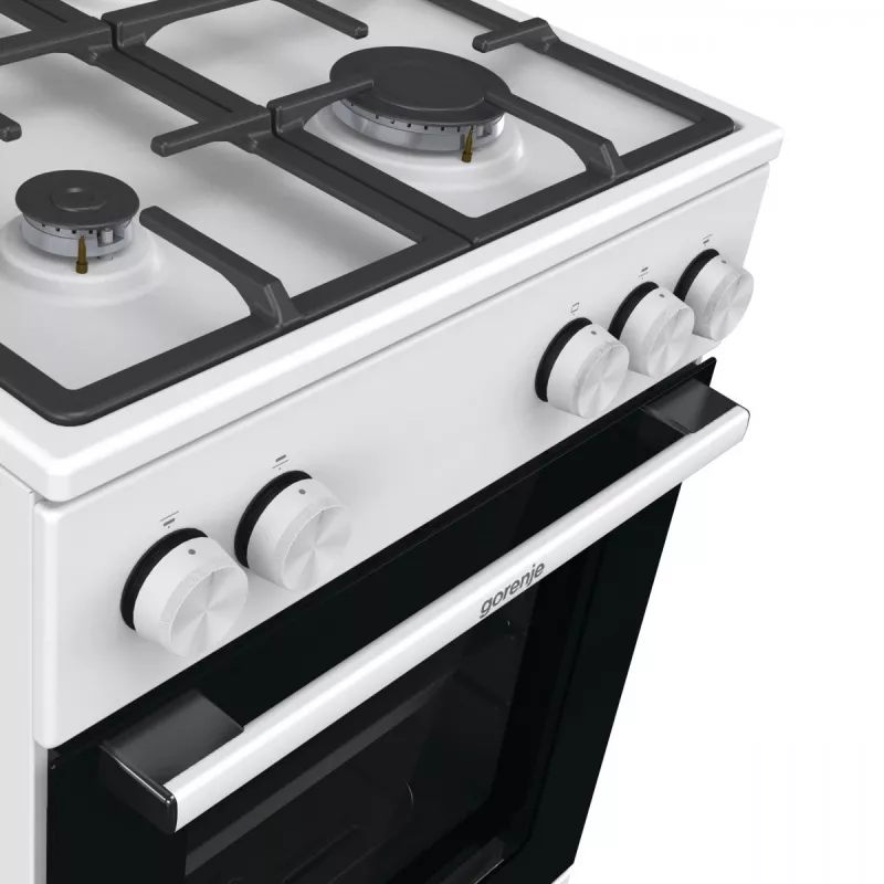 Freistehender Gasherd mit Backofen Gorenje GG5A10WFFM — 4-Flammen-Kochfeld, 70 l Backofen, emaillierte Oberfläche, weiß