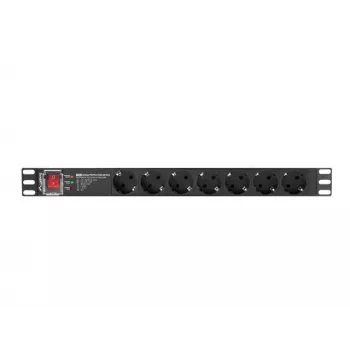 Stromverteilungseinheit LANBERG PDU-PRO-07F-0200-BK — 1U-Rack-PDU, 7 Typ-F-Steckdosen, 16 A, 2 m Kabel, schwarz
