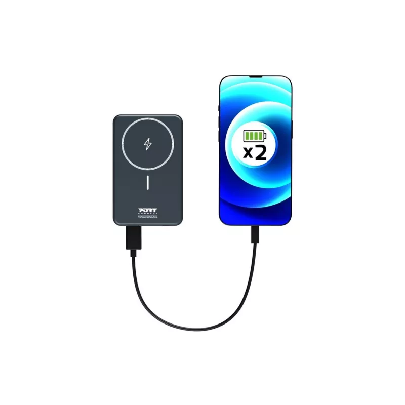 Port Designs 907005 Powerbank 10000 mAh kabelloses Laden Schwarz