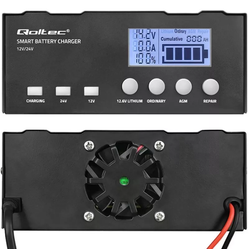 Batterieladegerät QOLTEC 52491 Mikroprozessor 12V/12,6V/24V mit LCD