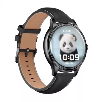 Smartwatch Colmi L28 mit schwarzem Silikon- und schwarzem Lederarmband