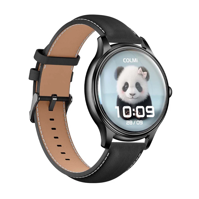 Smartwatch Colmi L28 mit schwarzem Silikon- und schwarzem Lederarmband