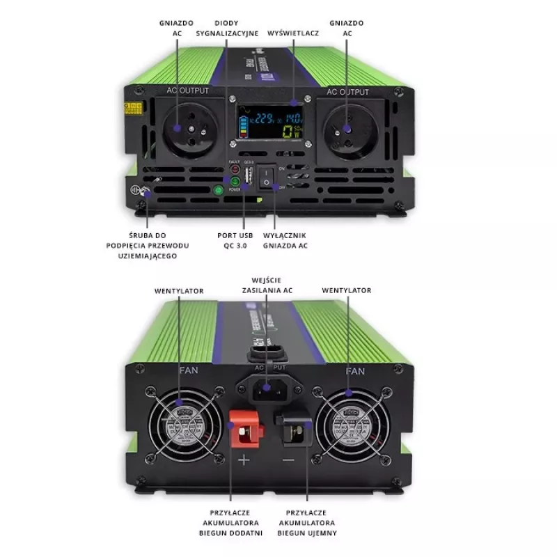 Auto-Wechselrichter Qoltec Monolith 6000 W Grün 12 V