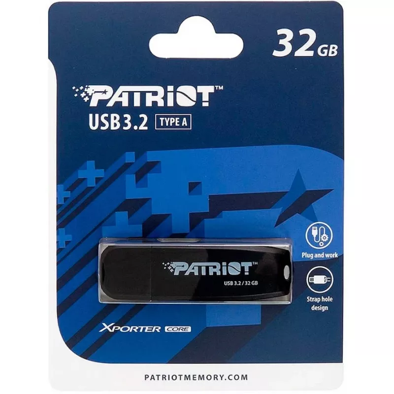 USB-Flash-Laufwerk PATRIOT 32 GB USB Typ-A 3.2 Gen 1 Schwarz, 80 MB/s, Schlüsselanhänger