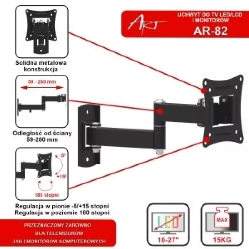Haltevorrichtung für TV LCD/LED 10-27 15KG AR-82 vertikale/horizontale Verstellung 28cm
