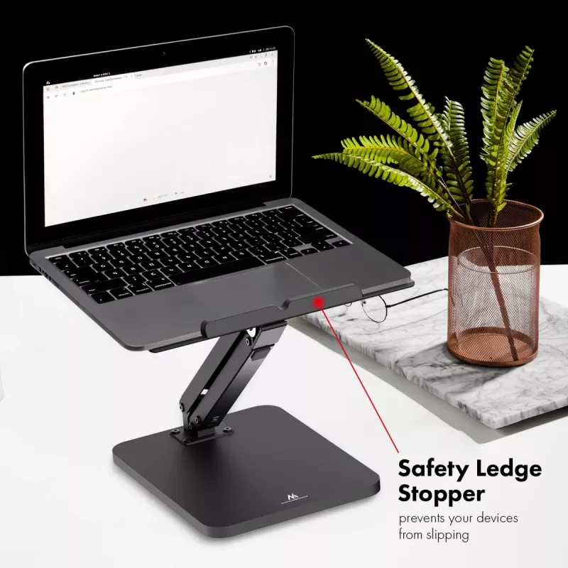 Maclean Schreibtischständer für Monitor oder Laptop, Gasfeder, für stehendes und sitzendes Arbeiten, schwarz, MC-493