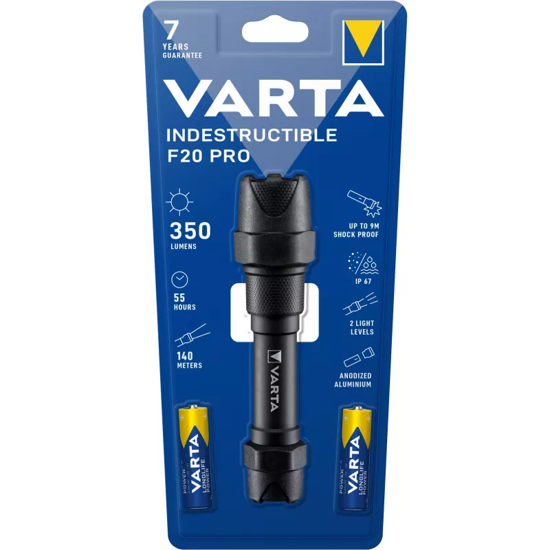 Varta Indestructible F20 Pro - Taschenlampe - Schwarz - Aluminium - 9 m - IP67 - LED