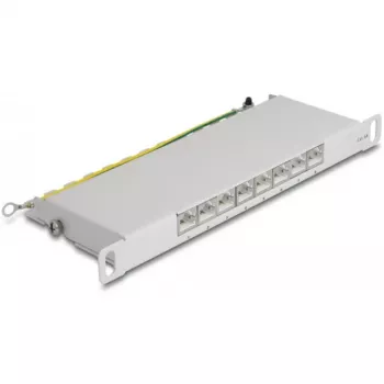 DeLOCK 10 Zoll Patch Panel, 8 Port, Kat.6A, 0,5HE, grau, Metall