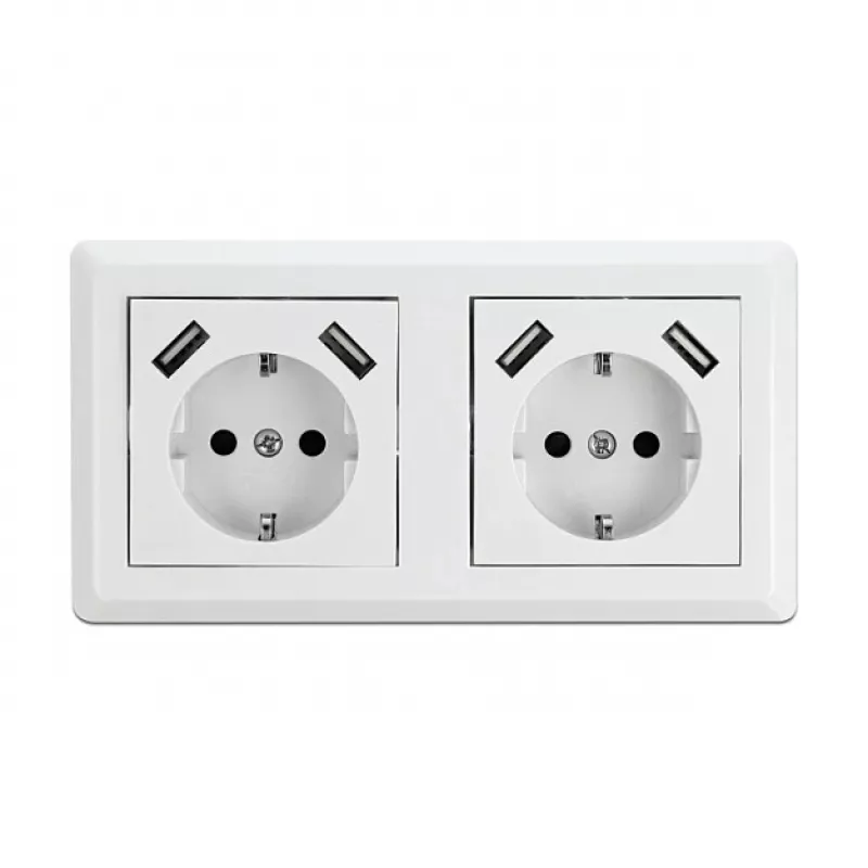 Wandsteckdose DeLOCK 2-fach mit 4 USB-Anschlüssen 2 x 2,8 A