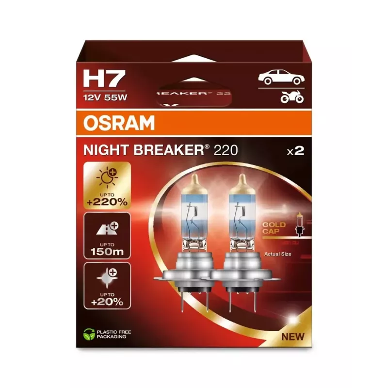 Halogen-Scheinwerferlampe osram H7 NIGHT BREAKER 220 — Doppelpack (Modell 64210NB220-2HB)