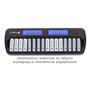 Batterieladegerät everActive NC-1600 — universelles DC-Ladegerät für Li-Ion, unterstützt 16 Zellen, kompatible Größen AA/AAA/C, schwarz, AC 100–240V 50–60Hz