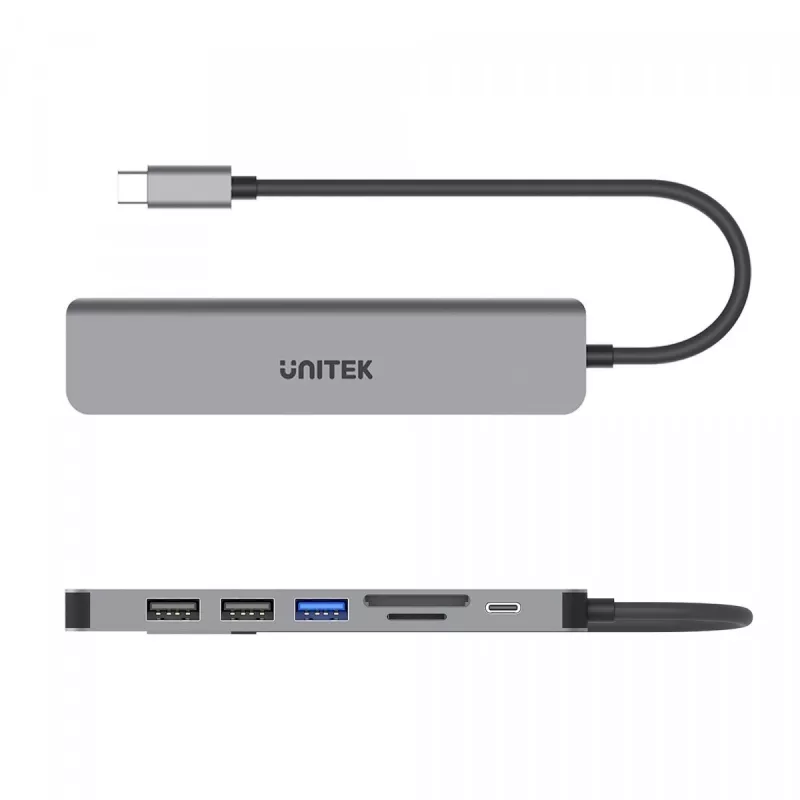 USB-C Hub Unitek 7in1 Aluminium PD 100W 5 Gbps — Multiport-Adapter mit Power Delivery