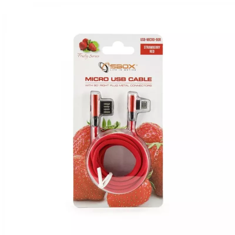 Sbox USB->Micro USB 90 M/M 1,5m USB-MICRO-90R erdbeerrot
