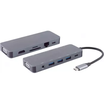 Laptop-Dock S/CONN 14-05028 Kabelgebunden USB 3.2 Gen 1 Typ-C Grau
