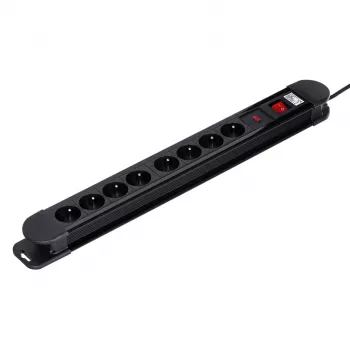 Power extension MACLEAN MCE11 — 8 AC outlets, 1.5 m Kabel, indoor, Schwarz, with on/off switch