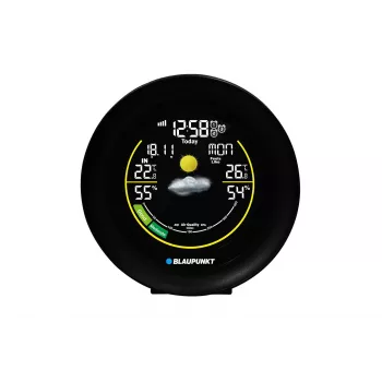 Wetterstation BLAUPUNKT WS35BK APP – LCD-Anzeige, Temperatur & Luftfeuchtigkeit, Alarm, Kalender, App-Konnektivität, 94×94×27 mm
