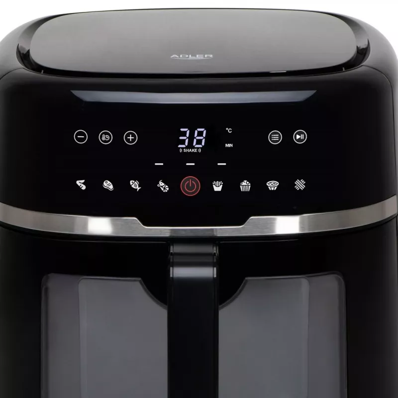 Adler AD 6318 Heißluftfritteuse, 8 l, 2500 W, LCD-Display, 9 Programme, Schwarz