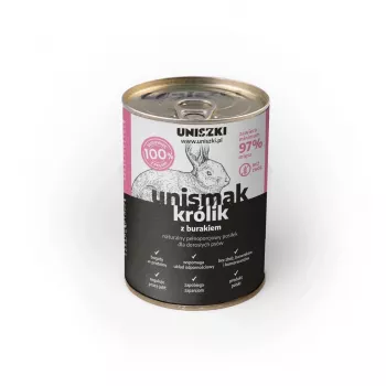 Nassfutter für Hunde UNISZKI Unismak Kaninchen 400 g — Kaninchenrezept Vollnahrung für ausgewachsene Hunde