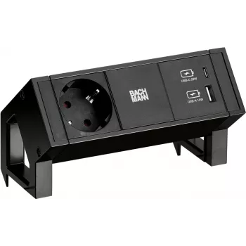 Bachmann DESK2 1x CEE7/3 USB A/C Ladegerät Schwarz (902.9109)