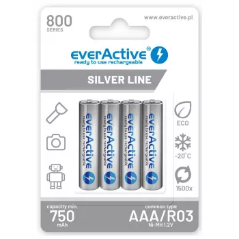 Wiederaufladbare AAA NiMH-Batterien everActive EVHRL03-800 – 1,2 V, 4 Stück, zylindrisch 44,5×10,5 mm