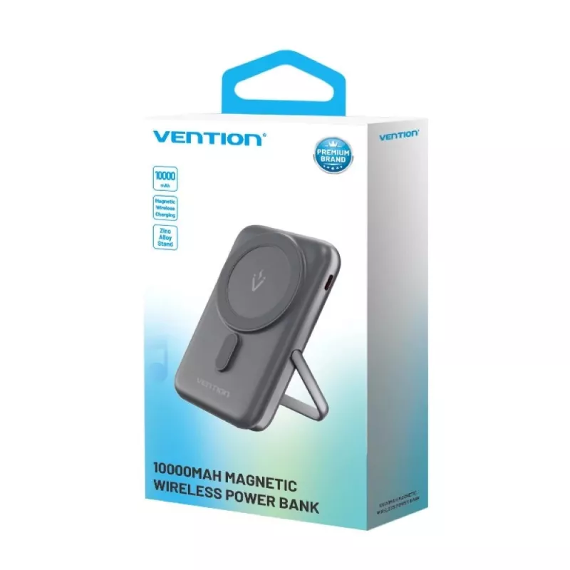 Powerbank Vention 10000mAh Magnetic Wireless 20W, 1×USB-C, kabelloses Laden, schwarz