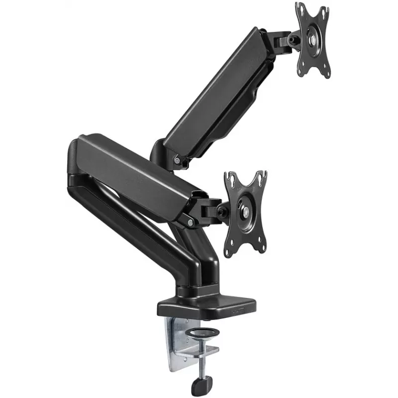 Goobay Tischhalterung | Doppelmonitorhalterung mit Gasdruckfeder | Schwenkbar, neigbar, drehbar | 17-32 Zoll | Maximale Tragfähigkeit 9 kg | Schwarz