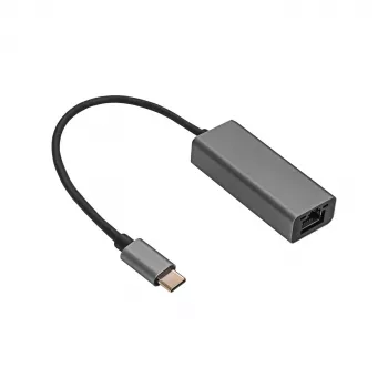 Akyga AK-AD-65 USB-C-auf-Gigabit-Ethernet-Adapter, RJ45, 15 cm, silber