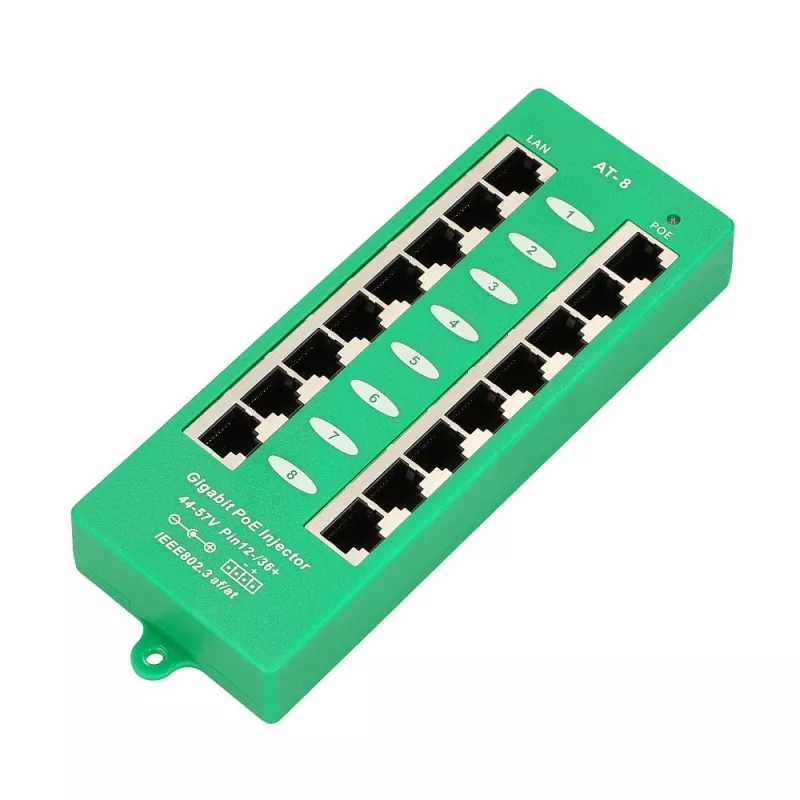 Extralink Gigabit PoE-Injektor 8-Port Aktiv, 8 Ports Gigabit 802.3at/af, Mode A