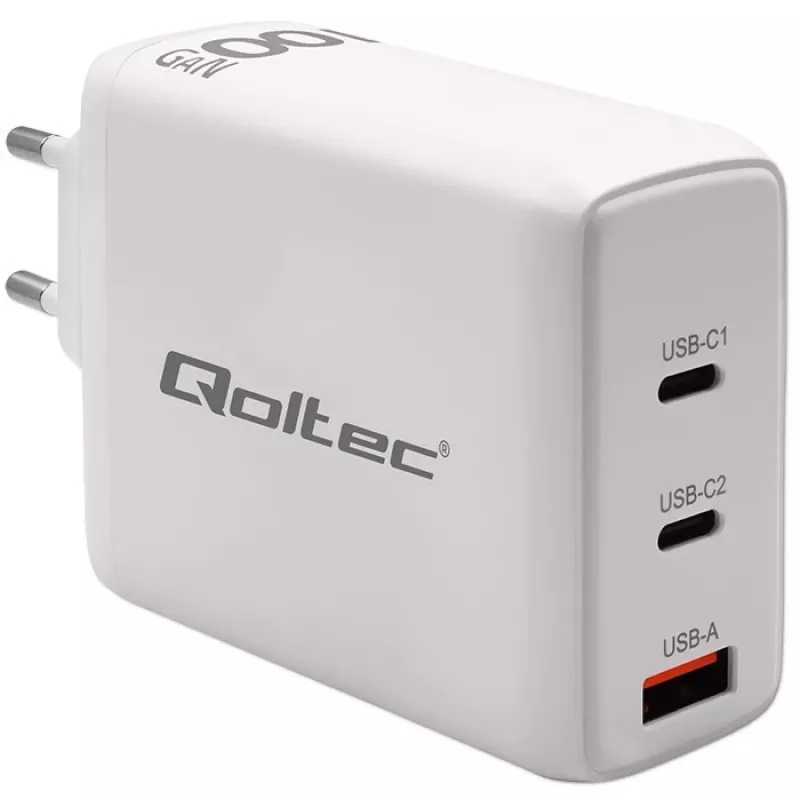 Ladegerät QOLTEC 100W GaN USB-C Dual PD 5–20V 1,5–5A, 2×USB-C