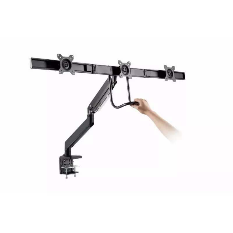 Desk monitor mount GEMBIRD MA-DA3-03, 3-arm, gas spring, VESA 75–100x100, supports 3 displays up to 27 inch, max 18 kg, Schwarz