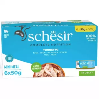 Nassfutter für Katzen Agras Pet Foods Schesir Thunfisch in Gelee 6×50 g (300 g), Monoprotein, ausgewachsene Katzen, soja- und glutenfrei