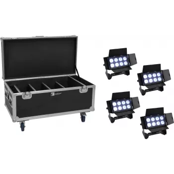 Flutlicht-Set EUROLITE Multiflood 20000999 mit 4 wiederaufladbaren Batterien, 8×10W RGBW LEDs, IP-Schutz