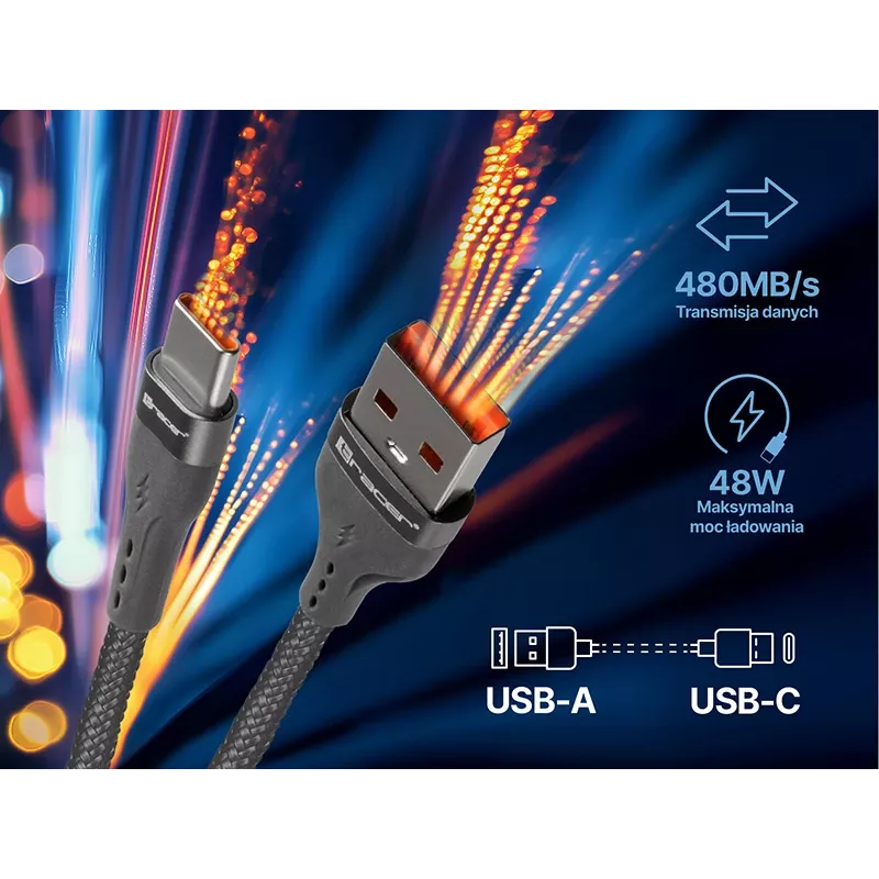 Tracer 47487 USB A - Type C M/M 1m Kabel Grau