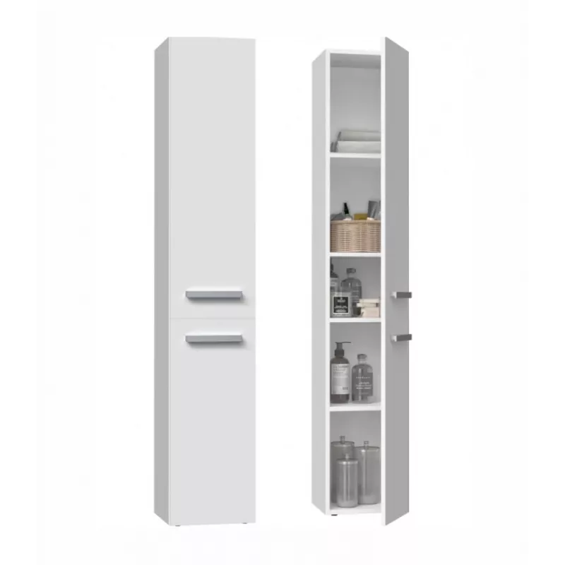 Badezimmer-Standschrank Top e shop NEL II BIEL — freistehend, 5 Regalböden, 310×300×1740 mm, weiß