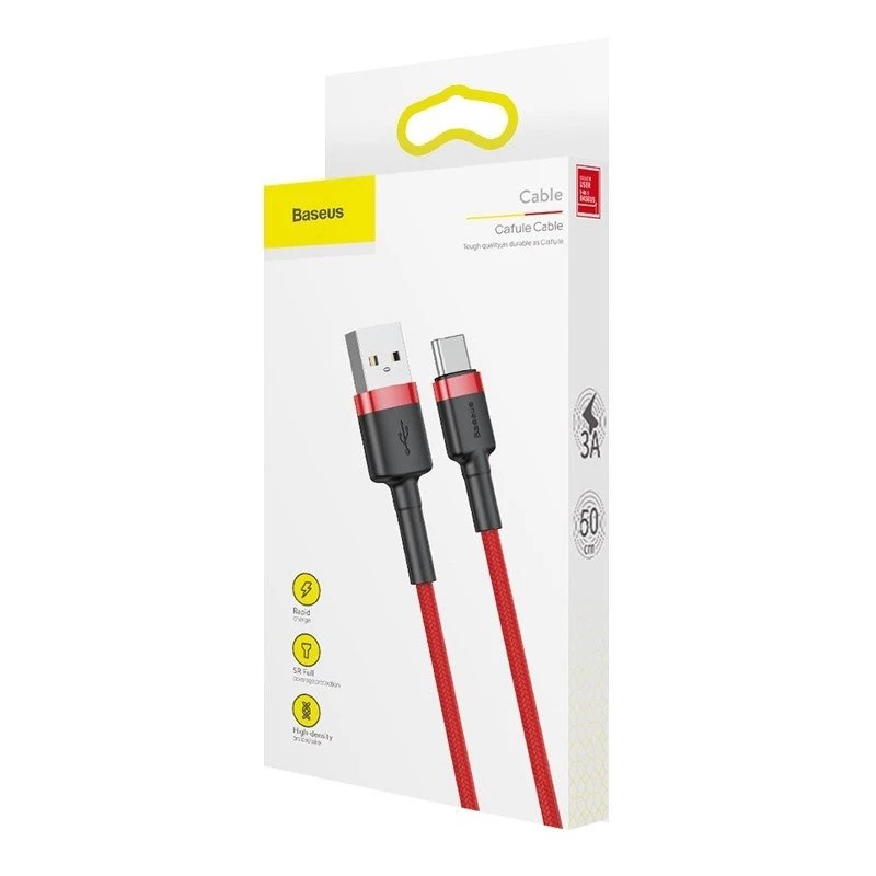 USB-2.0-A-auf-USB-C-Kabel Baseus CATKLF-B09 1m QC3.0 Nylongeflecht rot, Schnellladung und Datensynchronisation