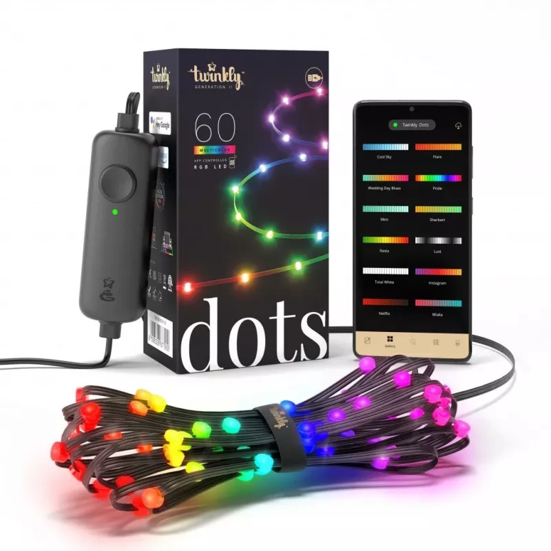 Twinkly Dots 60 RGB USB Smart Lights, 3 m, Schwarz