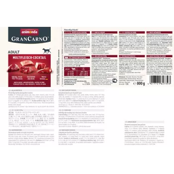 Nassfutter für Hunde Animonda GranCarno Multi Meat Cocktail 800 g — Rind, Huhn, Wild, Herz, Pute, adult
