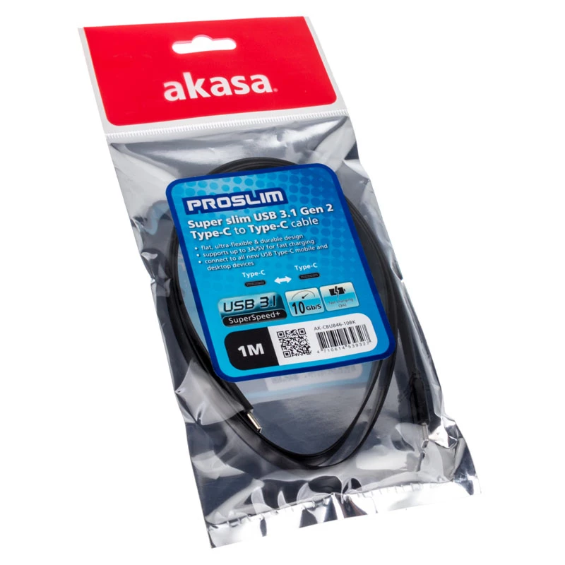 USB-Kabel Akasa AK-CBUB46-10BK USB 3.2 Gen 2 1 m Schwarz